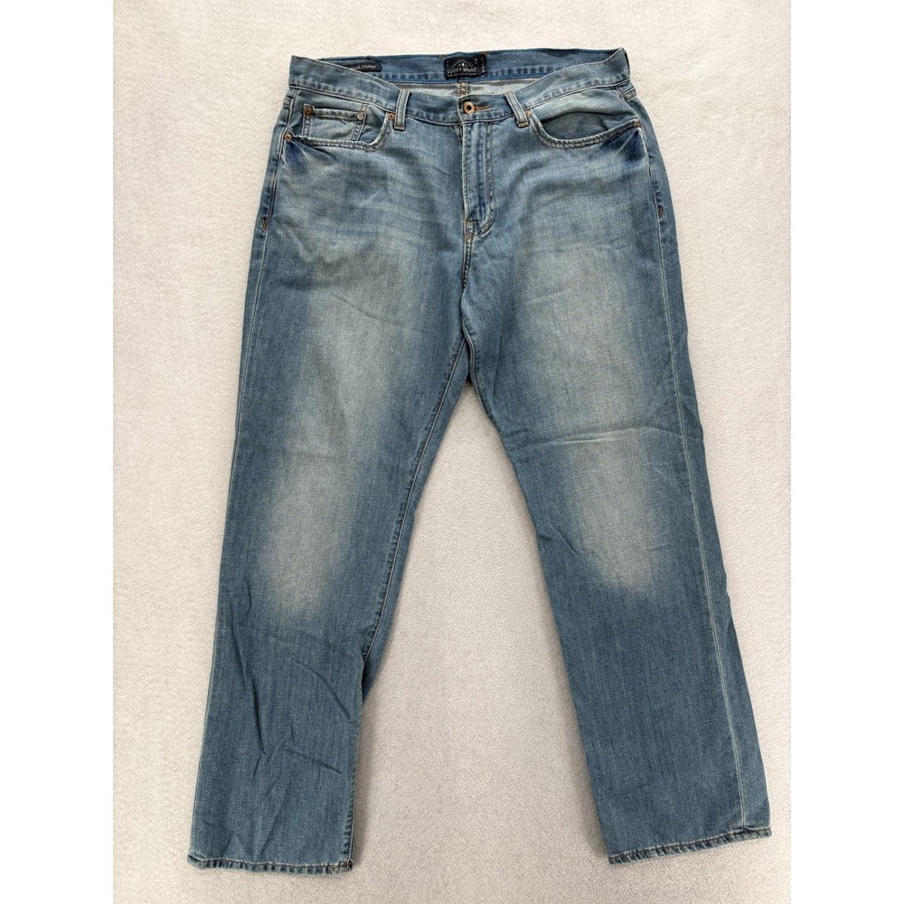 Lucky Brand 363 New Vintage Straight Jeans Mens 35x32 Blue Light Wash Denim Fit